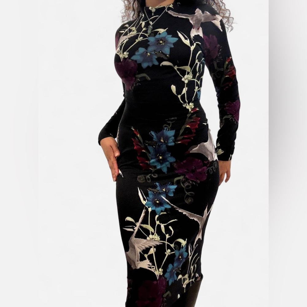 VENUS Sequin Embellished Black Silver Long Sleeve Dress